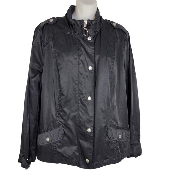 Chico's Womens Windbreaker Jacket Zip Snap Closure Lightweight Silver Hardware L - Picture 1 of 9